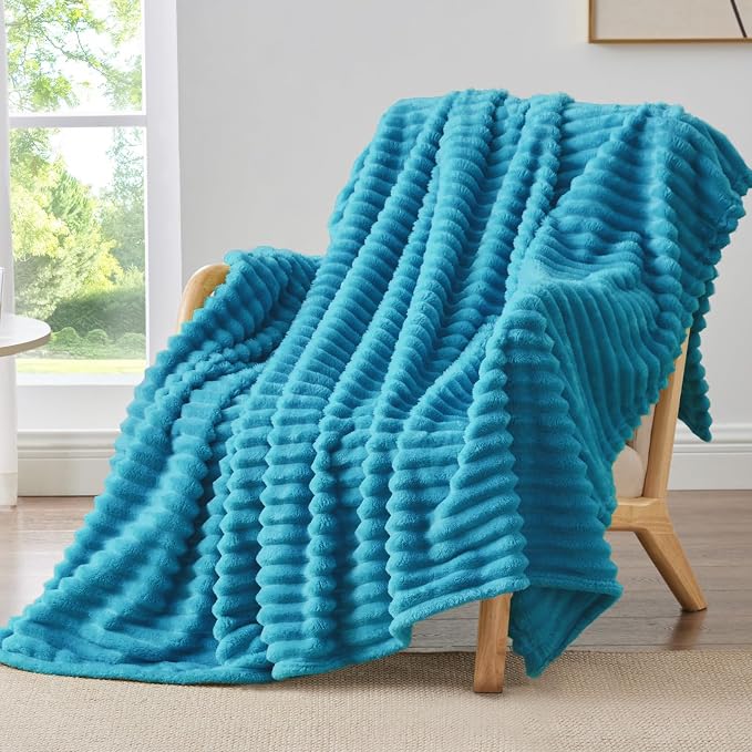 BEDELITE Striped Fleece Throw Blanket, Teal, 50"x60" | 300GSM Microfiber Fleece, Soft Cozy, Lightweight Warm, Double-Sided Plush, Machine Washable, Gift, Room Decor, for Couch Sofa