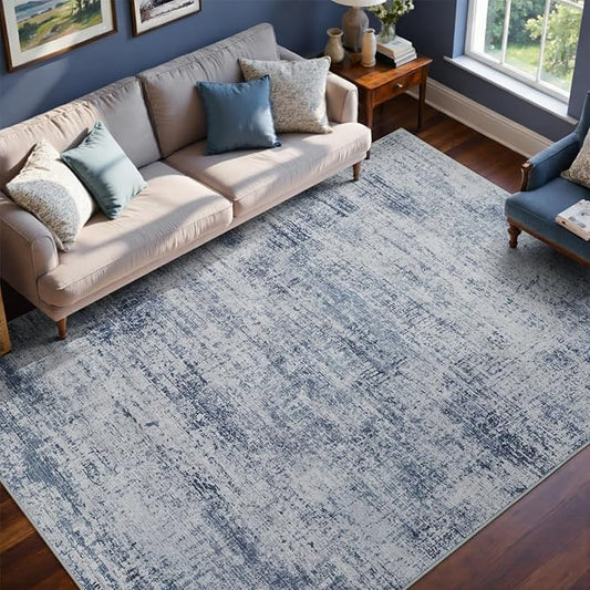 6x9 Ft Large Area Rugs for Living Room, Soft Non-Slip Washable Rugs Modern Abstract Pattern Carpet for Bedroom Indoor Floor Nursery Home Decor (Blue)