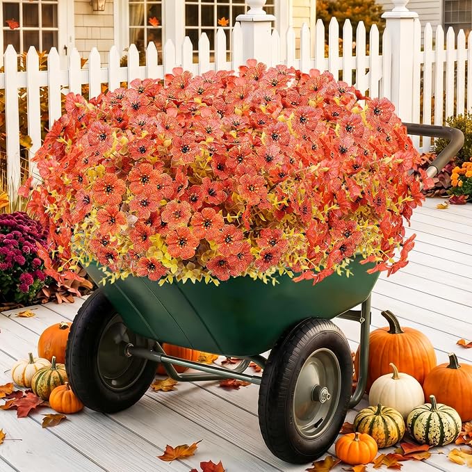 Artificial Flowers for Outdoor,Silk Flowers No Fade Fake Plastic Flowers Faux Plants for Outdoors Outside Front Porch Hanging Planter Window Box Garden Home Decoration,13 Pack Sunset Orange) | Silk Flowers Fake Plastic Flowers Faux Plants for Outside F...