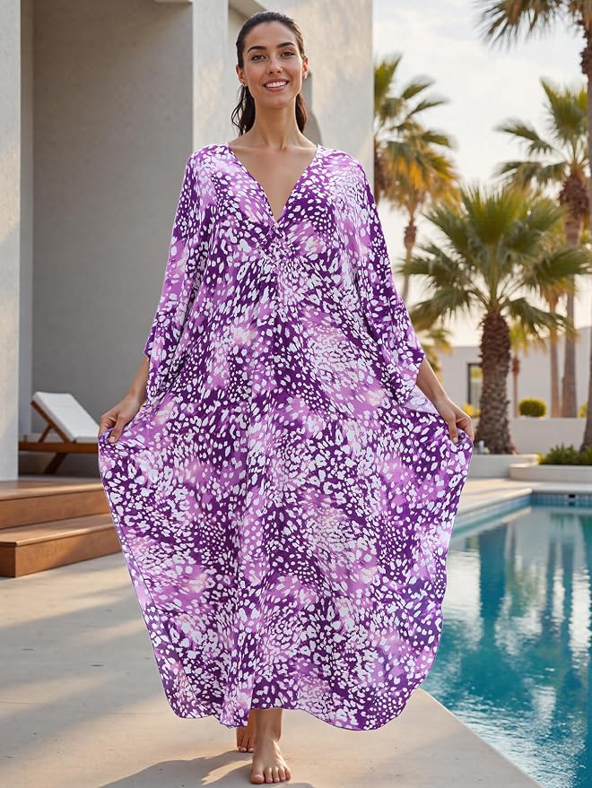 Mumu Dresses for Women Plus Size, Bohemian Kaftan Beach Cover Up Long Maxi Nightgown Soft Loungewear