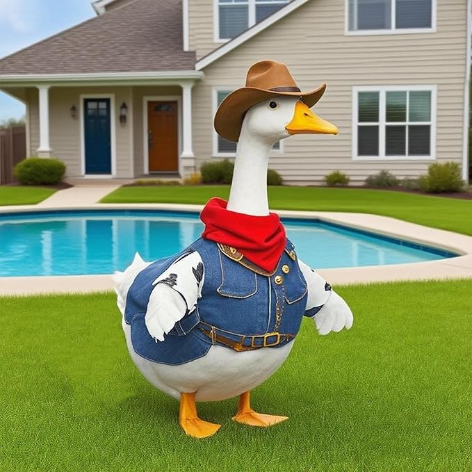 OBILAN Porch Goose Outfits, Western Cowboy Goose Outfits, and Cute Goose Clothes fit Large 23" H Statues for Outdoor Garden and Yard Decoration(Blue Denim)
