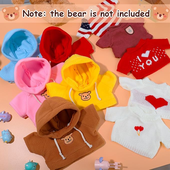 Fuyamp 10 Pcs Bear Clothes Tee Doll Clothes Bear Hoodie Sweater Fit 14-18 Inches Bears Include Cute Clothes Glasses Hat Kawaii Plush Doll Clothes DIY Bear Toy