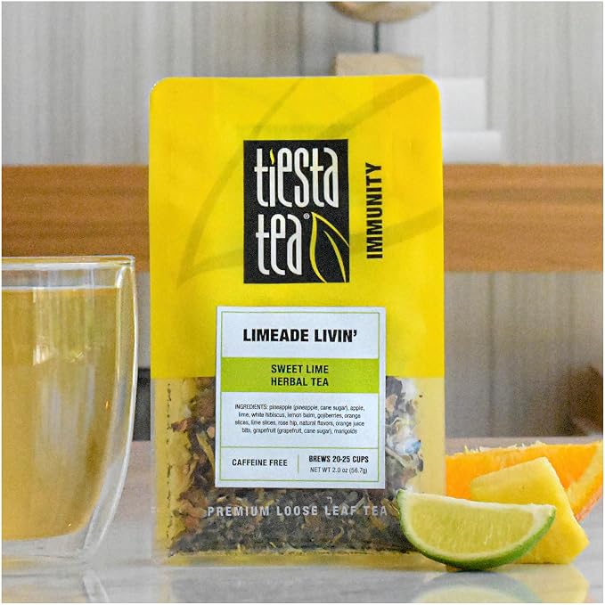 Tiesta Tea - Limeade Livin, Loose Leaf, Sweet Lime Herbal Tea, Non-Caffeinated Fruit Blend, Make Hot or Iced Up to 25 Cups, 2 oz Resealable Pouch