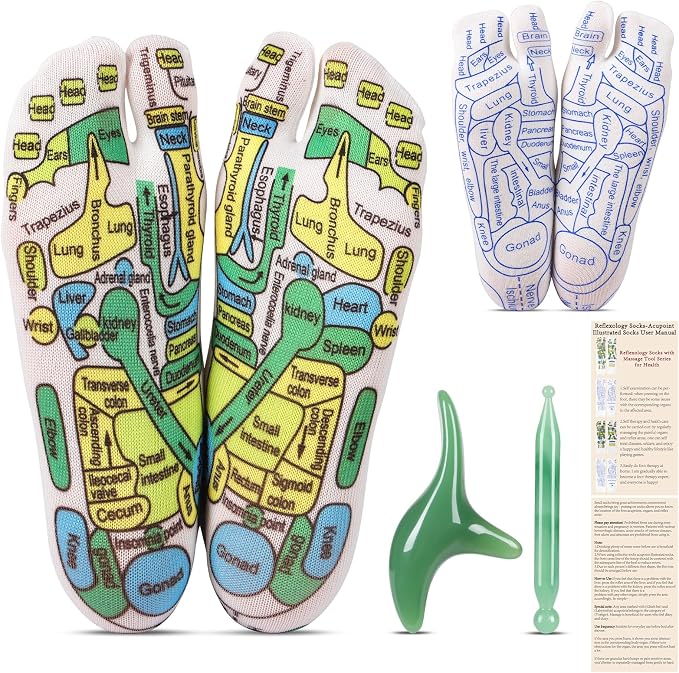 Reflexology Socks Set with Tools, 2 Pairs Chiro Acupressure Acupuncture Trigger Point Foot Pain Relief Remedy Acupoint Massage Birthday Gifts for Men B