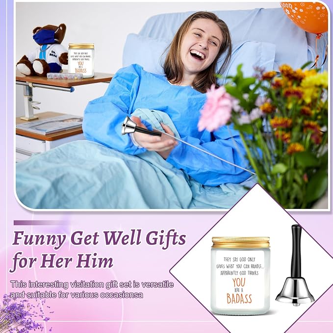 Nuanchu Funny Get Well Gifts Surgery Recovery Gifts Include Hand Call Bell and Lavender Scented Candle for Chemo Patients
