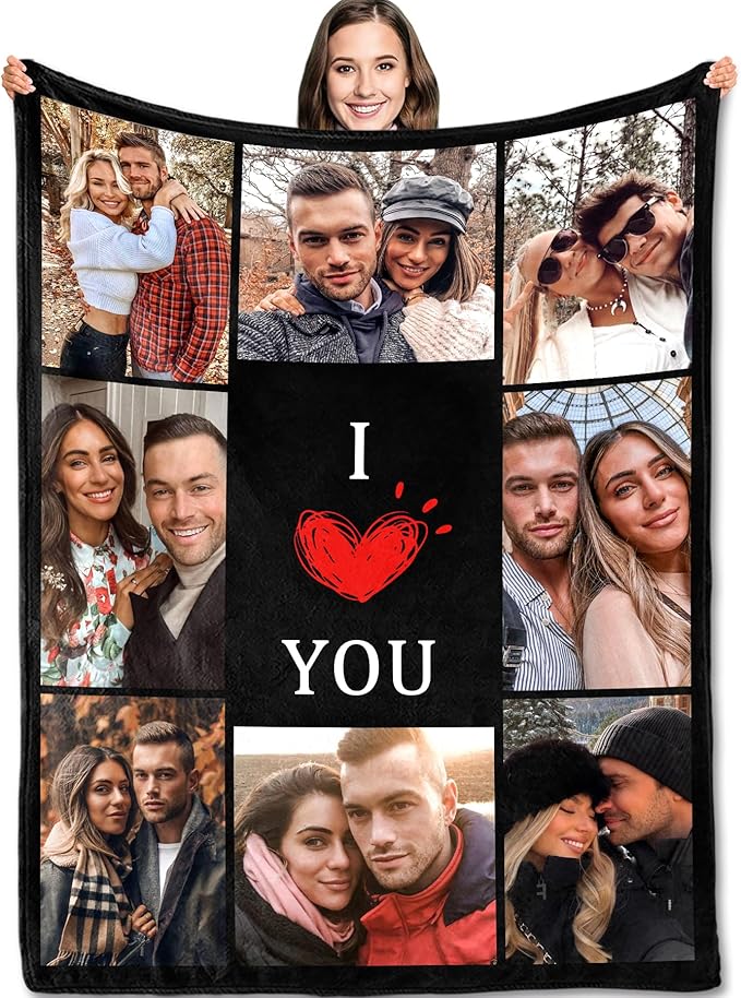 Yofair Ships Next Day, Custom Blanket with Picture Wedding Anniversary Valentines Day Gifts for Him Her Personalized Photo Blankets I Love You Couple Gift for Women Boyfriend Girlfriend Wife Husband