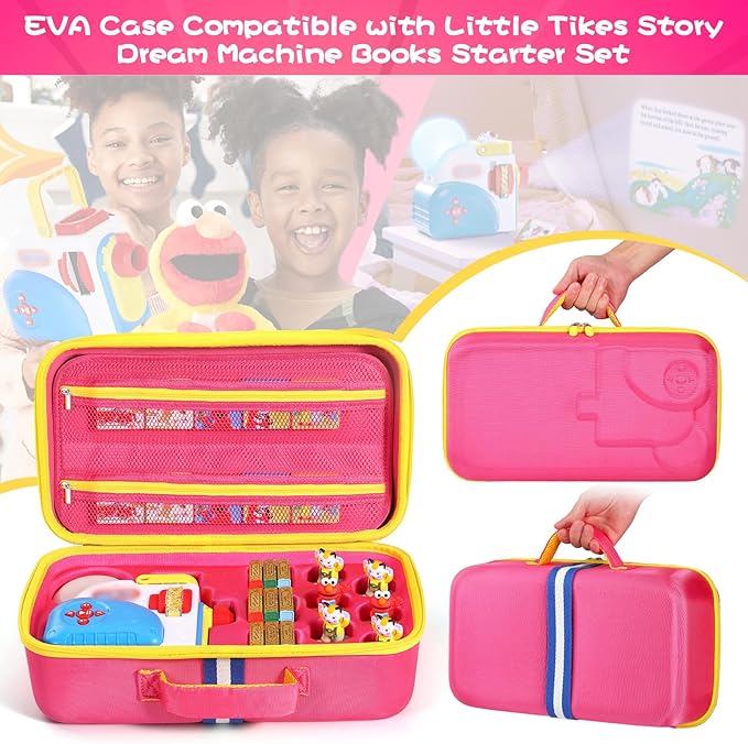 Hard Carrying Case Fits for Little Tikes Story Dream Machine Books Starter Set, Large Protective Travel Container Case for Storytime Audio Play Real for Littles Character Collection, Pink (Box Only)