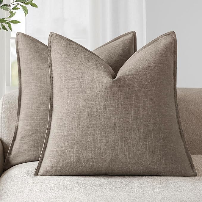 Foindtower Set of 2, Decorative Linen Solid Throw Pillow Covers Soft Accent Euro Cushion Case Farmhouse Neutral Pillowcase for Chair Couch Sofa Bedroom Living Room Home Decor 16 x 16 Inch Brown Tan