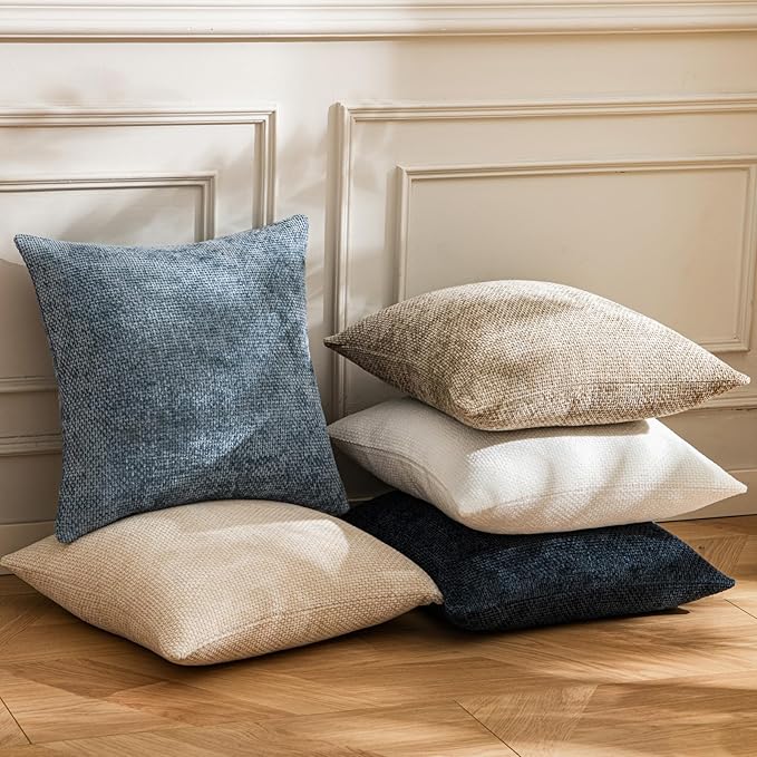 a moment Blue Chenille Throw Pillow Covers 16x16 Inch Pack of 2 Modern Decorative Throw Pillow Covers Farmhouse Cross Covers Home Decor for Sofa Bedroom Living Room