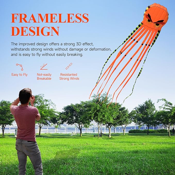 Kites for Adults Giant Octopus Kite 26ft for Outdoor Fun Large 3D Kite with Reel for Beach, Park, and Family Gatherings - Durable Design Easy to Fly