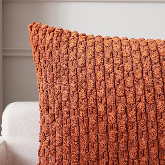 Kevin Textile Soft Corduroy 14"x36" Lumbar Pillow Cover 1 Pack, Rust | Fall Boho Stripe Plush Corduroy Decorative Oblong Cushion Cover Modern Farmhouse Home Decor for Sofa Couch Bed Chair