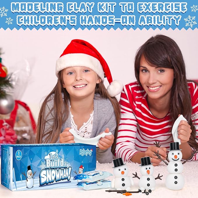 8 Pack Christmas Craft Supplies, DIY Snowman Kit, Build a Snowman Kit Indoor Decoration, Creative Kids Air Dry Clay Modeling Dough Crafts, Christmas Stocking Stuffer for Xmas Holiday Decorations