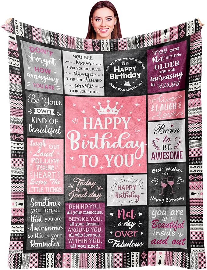 Ivivis Birthday Gifts for Women Girls Throw Blanket 60"X50", Happy Birthday Decorations for Woman, Gifts for Women Birthdays Unique, Womens Bday Gift Ideas for Her Friend Mom Sister Grandma Wife