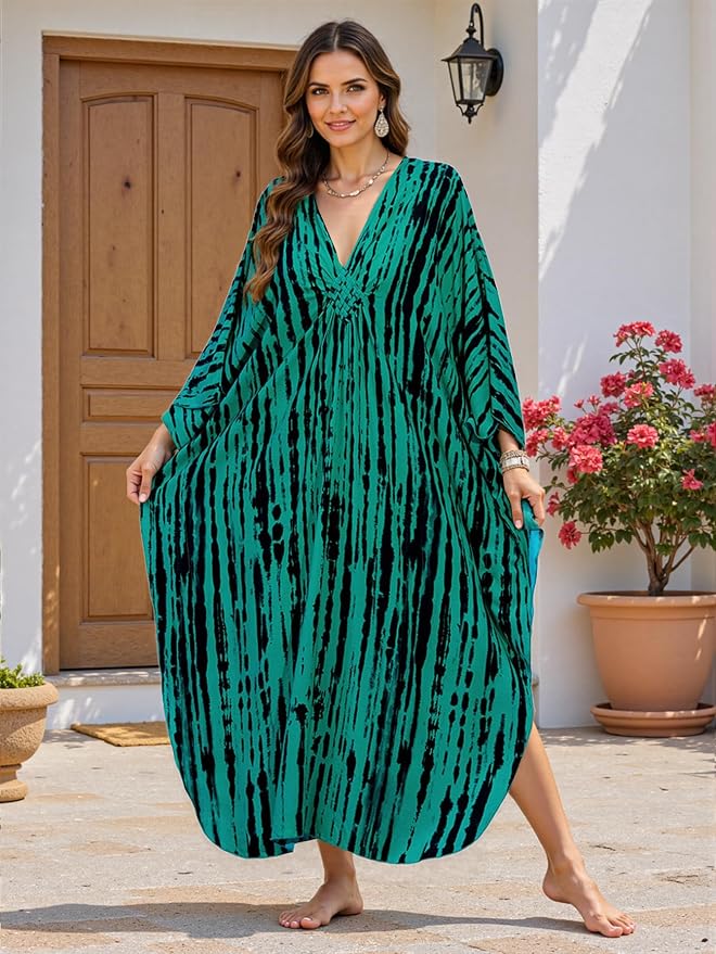 Mumu Dresses for Women Plus Size, Bohemian Kaftan Beach Cover Up Long Maxi Nightgown Soft Loungewear