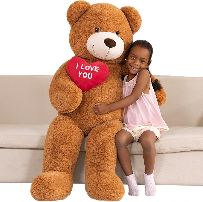 MaoGoLan Big Teddy Bear 4.3ft Stuffed Animal, I Love You Red Heart Giant Teddy Bear Plush Toy, Large Stuffed Animal Gift for Girlfriend, Boyfriend, Kids,Dark Brown
