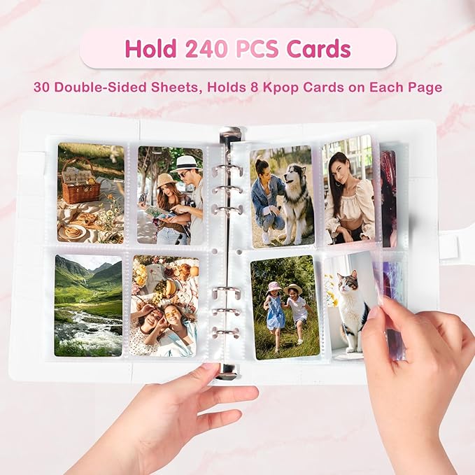 A5 Kpop Photocard Binder with 30 Pack 4-Pocket Card Pages, 6 Ring A5 Binder Card Collector Album with 240 Card Slots,PU Leather Binder Cover with Magnetic Buckle Closure for Organizing Trading Card