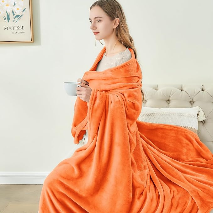 BEDELITE Fleece Blankets 108 inch x90 Size Orange Throw Blankets for Bed & Couch,Plush Cozy Fuzzy Blanket, Super Soft & Warm Lightweight Fall Blankets | Ultra Soft Fleece, Plush Microfiber, Lightweight Warmth, Fall Decor, Fade Resistant, Machine Washab...