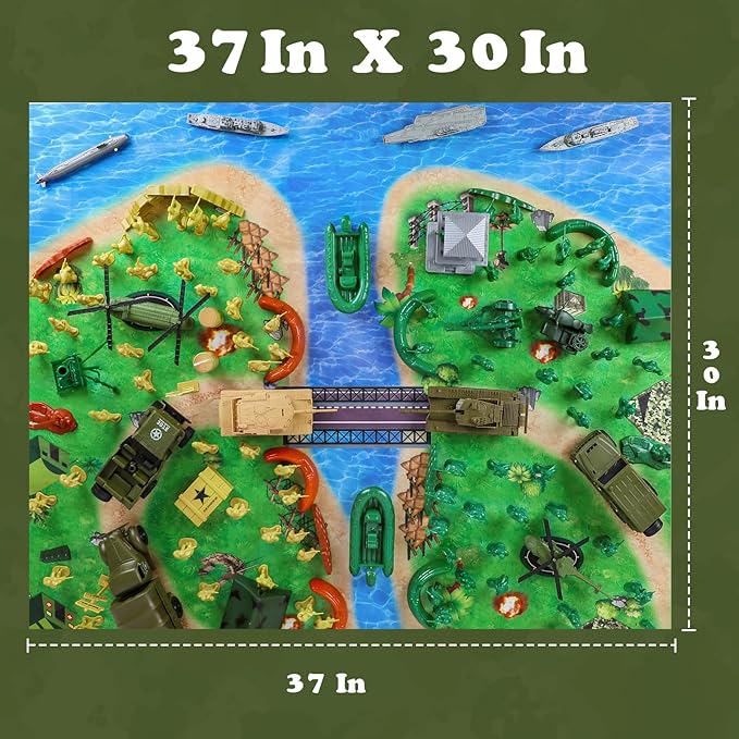 Army Men Military Toys for Boys Age 3-12, 124 Pcs Plastic Army Men Playset - Army Men Action Figures with Toy Soldiers, Boats, Tanks, Helicopters and Battleships - Birthday Gift for Kids