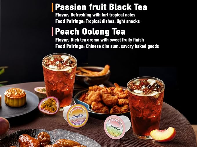 Cozy Up Iced Sweet Fruit Tea Variety Pack, 36 Count - Compatible with Keurig Brewers, Includes Berry Paradise,Peach,Passion,Lemon,Peach Oolong & Apple Green Tea - Single Serve Pods for Brew Over Ice