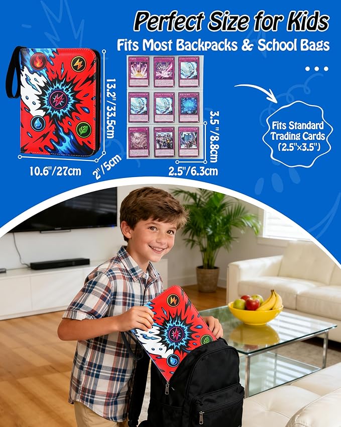 Trading Card Binder, 9-Pocket, Holds 1080 Cards, 120 Pages Side-Loading Card Album, PU Leather, Acid-Free Archival Sleeves, Durable Organizer for MTG, TCG & Sports Cards, Gift for Kids, Boys and Girls