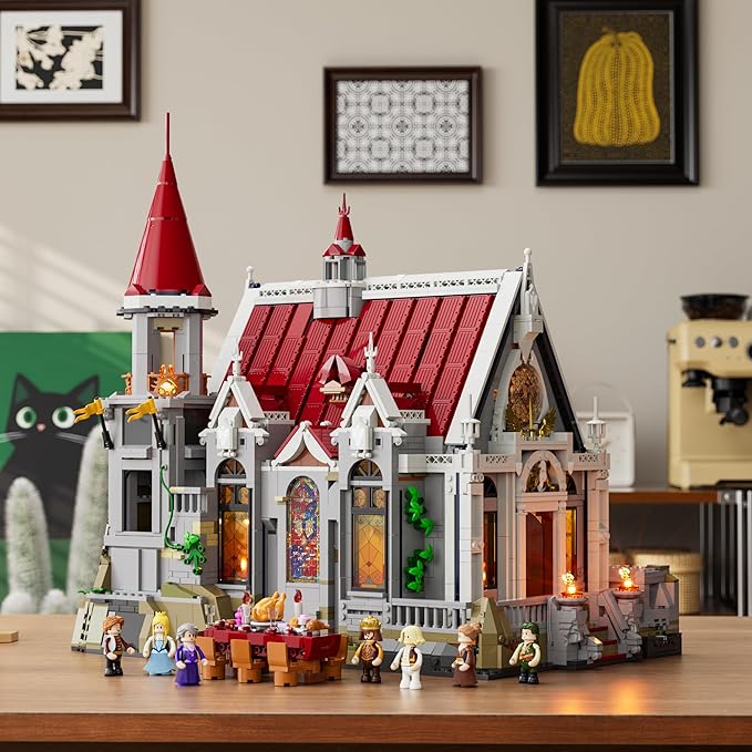 Medieval Castle Banquet Hall Lighting Building Bricks Set - Middle Ages City Town Modular Collection Display Kit with Minifigures 3232 Pcs for Adults & Teens