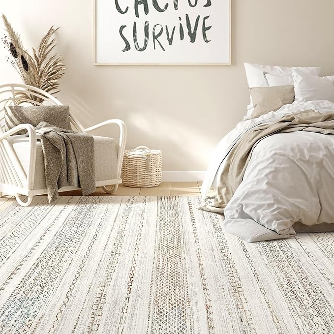 Nakagishi Boho 4x6 Area Rug Living Room Rugs Machine Washable Multi Color | Soft, Pet & Kid Friendly, Carpet for Living Room/Bedroom/Office/Kitchen/Nursery, Daily Home Decor Stain Resistant Moroccan