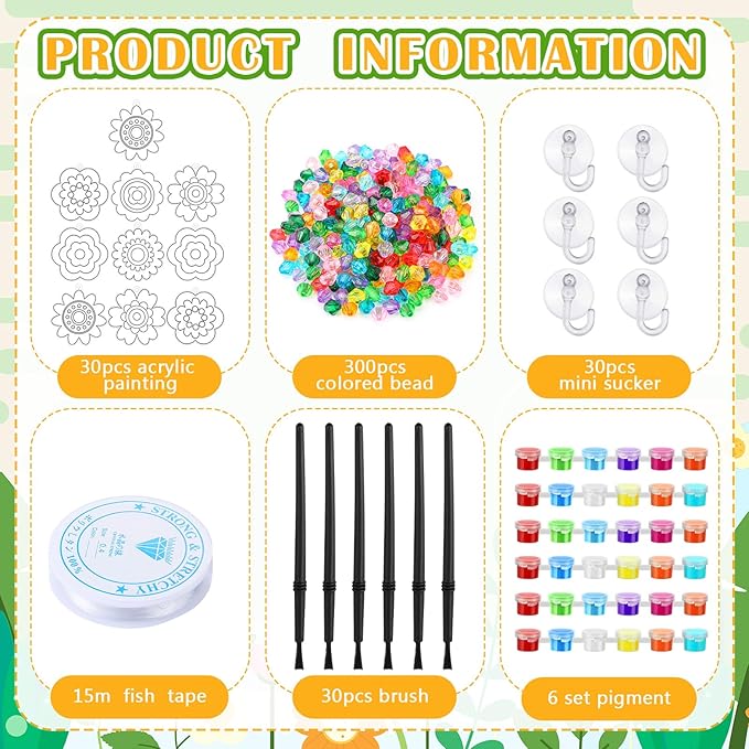 30 Sets Flower Suncatchers Window Art Kits, Spring DIY Sun Catchers Crafts Paint Your Own Window Ornaments for Boys Girls Classroom Home Birthday Activity Party Decor(Flower Style)