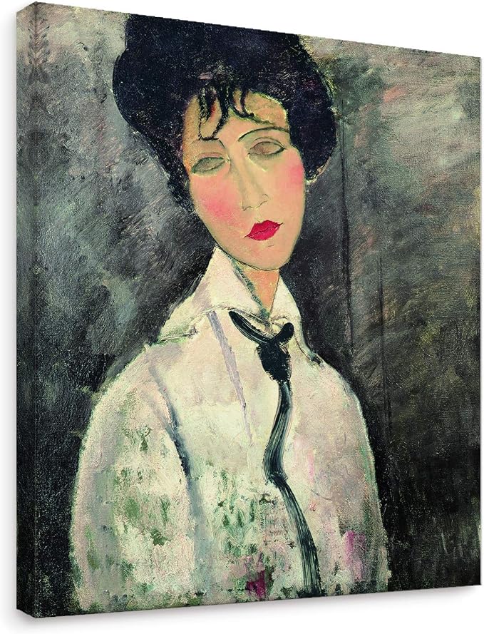 Niwo ART - Woman in a Black Tie, World's Most Famous Paintings Series, Canvas Wall Art Home Decor, Gallery Wrapped, Stretched, Framed Ready to Hang (20"x16"x3/4")