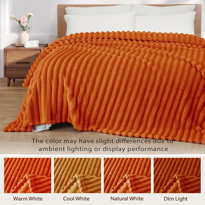 Exclusivo Mezcla Striped Fleece Throw Blanket for Couch, Sofa, Bed, 50"x60" | Soft Breathable Cozy Bed Blankets, Lightweight Plush Fluffy Fuzzy Jacquard Decorative Blankets