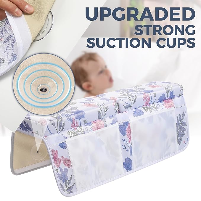 Bath Kneeler and Elbow Rest Pad Set - Comfortable 1.5” Thick Baby Bath Kneeler Pads with Toys Organizer, Non-Slip Knee Arm Support Bathtub Mat, Quick-Drying Kneeling Pad for Baby Bath Time