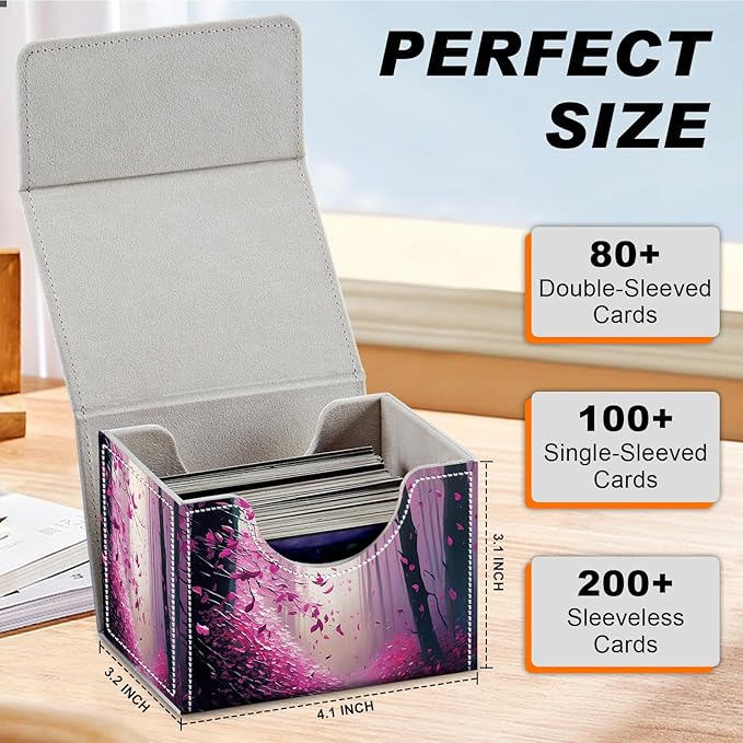 DEGDFSGR for TCG MTG Card Game Storage Box Organizer Trading Card Case Commander Deck Box Magnetic Closure Creative Pattern Up to 200 Cards, Fantasy Pink Purple Forest