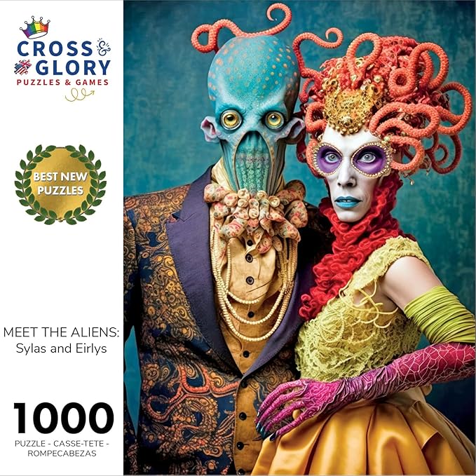 1000 Piece Jigsaw Puzzle for Adults - Cross & Glory - Meet The Aliens Series| Collectible Sci-Fi Illustration (Sylas and Eirlys)