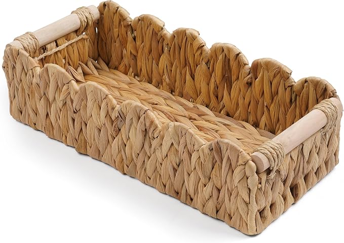 Bathroom Decor Basket for Toilet Paper Storage Baskets For Organizing | For Bedroom Living Room Kitchen Home Decor Scalloped Cute Basekt With Handle for Apartment Countertop,Natural