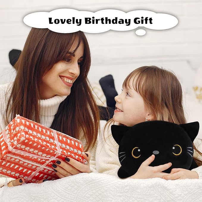 Weighted Black Cat Stuffed Animals, Cute Weighted Black Cat Plush, Soft Stuffed Weighted Plushie Pillow Gifts for Girls Boys(9.8" 0.8Lbs)