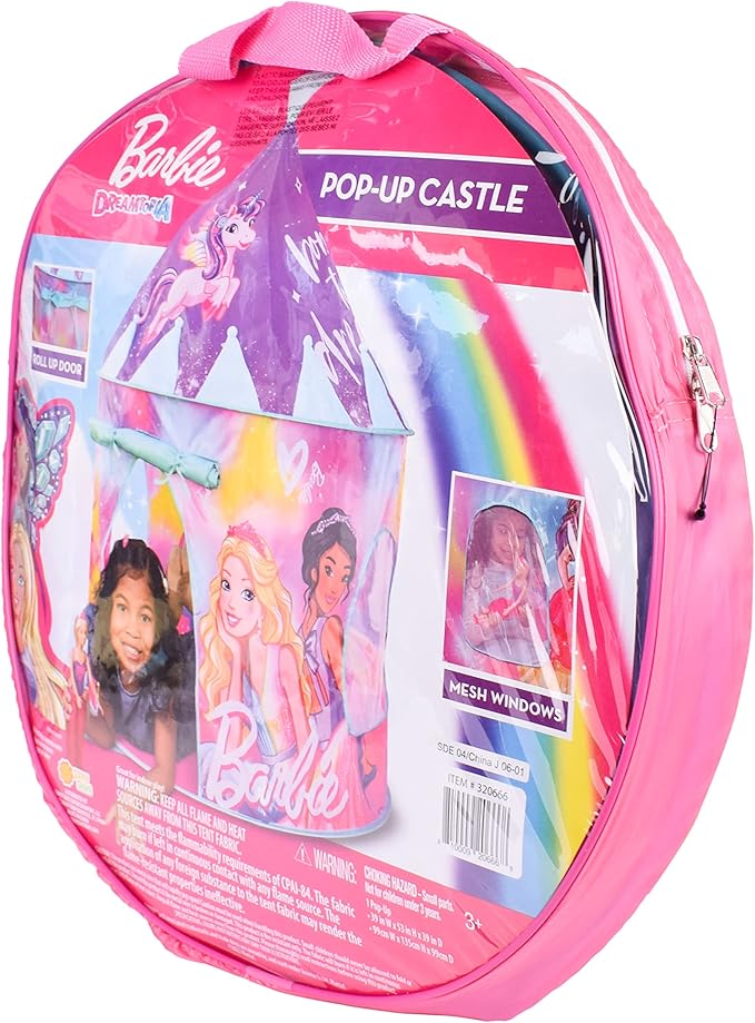 Barbie Pop Up Castle - Dreamtopia Pink Princess Play Tent for Kids | Folds Into Carrying Case - Sunny Days Entertainment