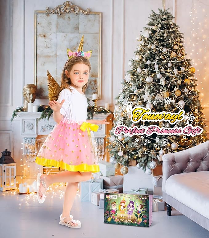 Little Girls Dress Up Clothes for Toddler, Princess Skirt Costume Set with Princess Gloves Crown Wings, Kids' Dress Up Pretend Play Toys Gift for 3 4 5 6 Girls