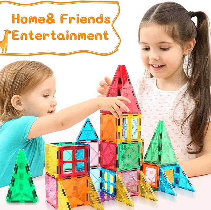 Magnetic Tiles Building Blocks for 3 4 5 6 7 8+ Years Old Boys Girls Colorful Magnet Stacking Toys Birthday Gift for Toddlers STEM Preschool Educational Construction Tiles Set for Kids.
