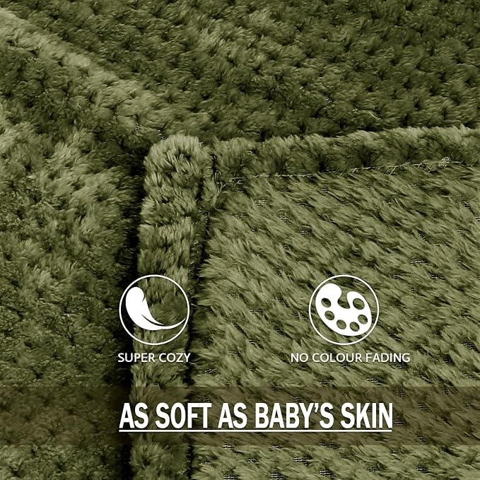 Exclusivo Mezcla Soft Waffle Fleece Bed Blanket Twin Size, Olive | Lightweight Plush Blanket for Bed, Couch, Sofa, Cozy Fluffy Design for Bedroom, Guest Room, All Season, 60x80 Inches