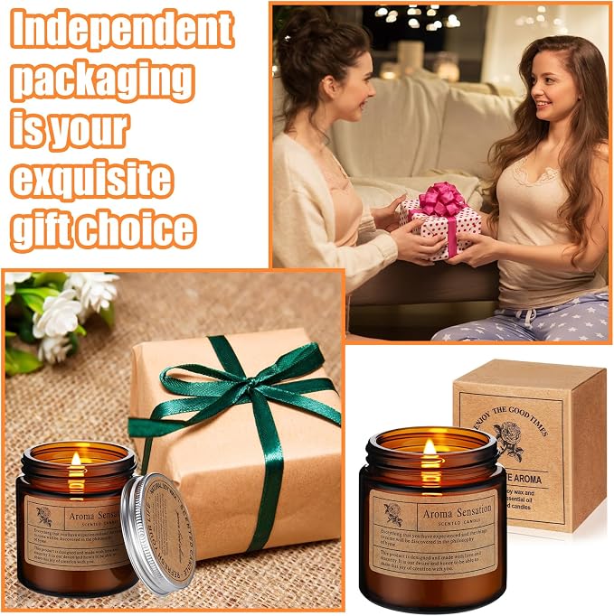 Threlaco 6 Pcs Christmas Soy Candles for Women Gift Bulk Soy Scented Wax Aromatherapy Candles for Women Home Long Lasting Candle Gifts Set in Glass Jar Xmas Gift Birthday Coworker Employee Anniversary
