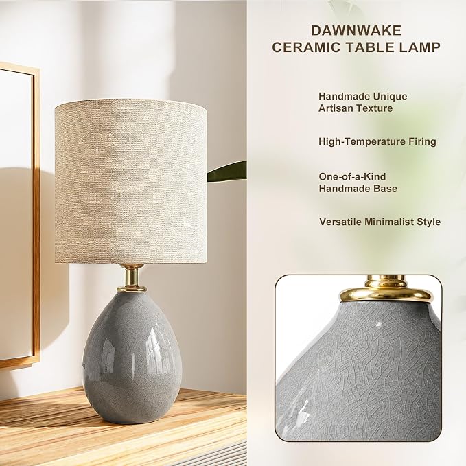 Dawnwake 18.5" Table Lamp Set of 2 for Living Room Bedroom, Bedside Lamps for Night Stands, Desk Nightstand Lamp Dimmable, Modern Linen Cream Ceramic Lamps (Grey)