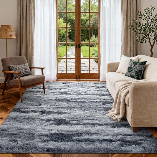 4x6 Ft Shag Rugs for Bedroom Living Room, Tie-Dyed Ultra Soft Fluffy Furry Area Rugs for Indoor Floor, Aesthetic Carpet for Kids Home Decor (Grey)