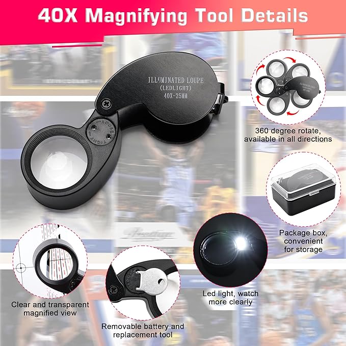 Luxiv Card Grading Centering Tool Kit, Card Center Tool with 30X Magnifying Implement, 2 Pcs Clean Cloth, Centering Guide Center Equipment (Rounded Corner)
