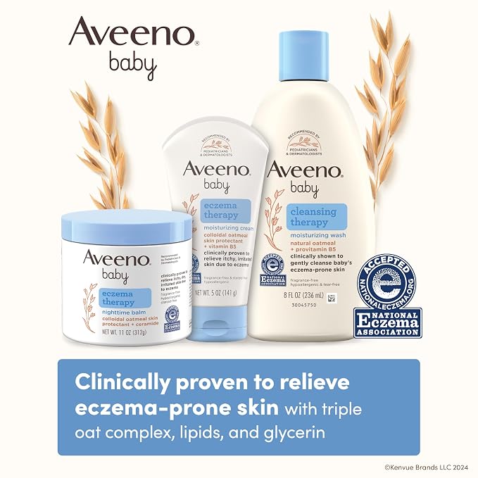 Aveeno Baby Eczema Therapy Moisturizing Cream, Natural Colloidal Oatmeal & Vitamin B5, Baby Cream for Dry, Itchy, Irritated Skin Due to Eczema, Paraben- & Steroid-Free, 12 fl. oz (Pack of 12)