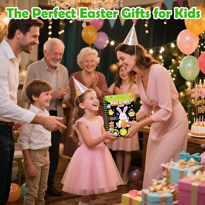 FUNNYB&G Foil Art Craft Activity for Kids - Gift for Girls Boys Crafts for Kids Fun Art Supplies DIY Creative Travel Toy, Birthday Gift Party Favor Toys for Girls Boys 4 5 6 7 8 9 Years Old(Easter)