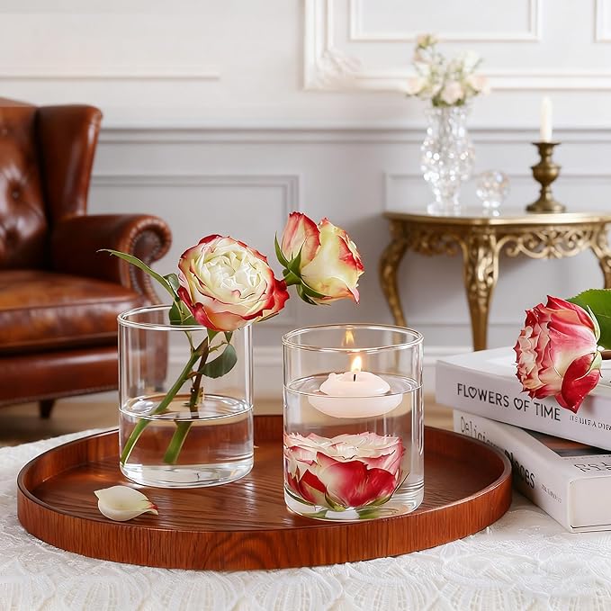 12pcs 4 Inch Clear Glass Cylinder Vases for Centerpieces | Small Flower Vases for Wedding & Home Decor, Hurricane Floating Candle Holders for Table & Shelf