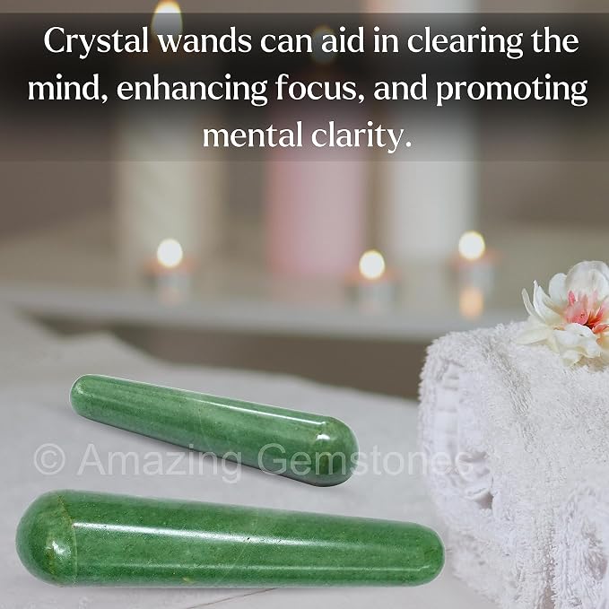 Amazing Gemstone Green Aventurine Crystal Wand Massage Stick - Pelvic Wand Gua Sha for Adults - Crystals and Healing Stones Massage Wands for Adults Gifts (Smooth)