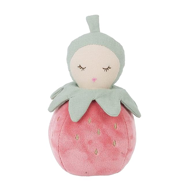 MON AMI Pinky Berry Soft Baby Rattle Toy – 7” Plush Stuffed Animal with Sound, Baby Rattle for Infants