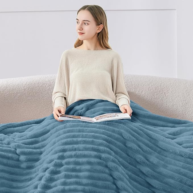 BEDELITE Ribbed Twin Blanket for Couch & Bed,Light Blue, 60"x80" | Ultra-Soft Plush Fleece, Cozy, Warm Yet Lightweight, Ribbed Texture, Home Decor, Machine Washable, Giftable, All-Season Use