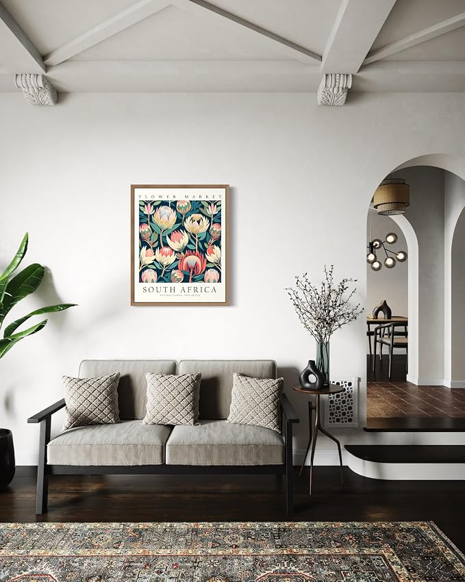 South Africa Flower Market Art Print Poster, Wall Art Floral Painting Botanical Decor for Bedroom, Kitchen, Bathroom Livingroom Decoration 82B (South Africa,10"L x 8"W, Wood Frame)