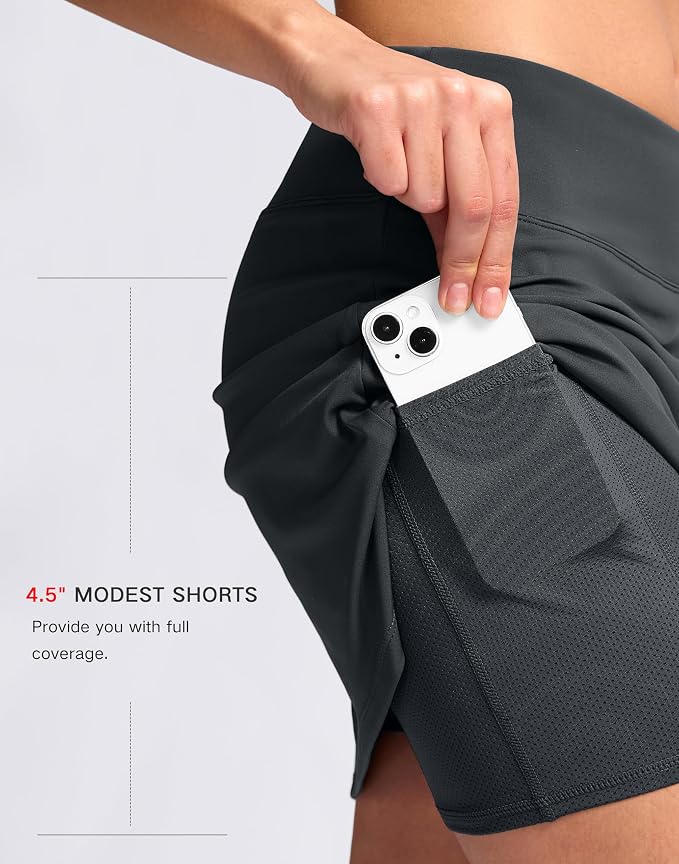 16" Skorts with 2 Pockets | Side Slits, High Waisted, A Line, Casual, Pickleball, Athletic, Golf, Tennis Skirt, for Women